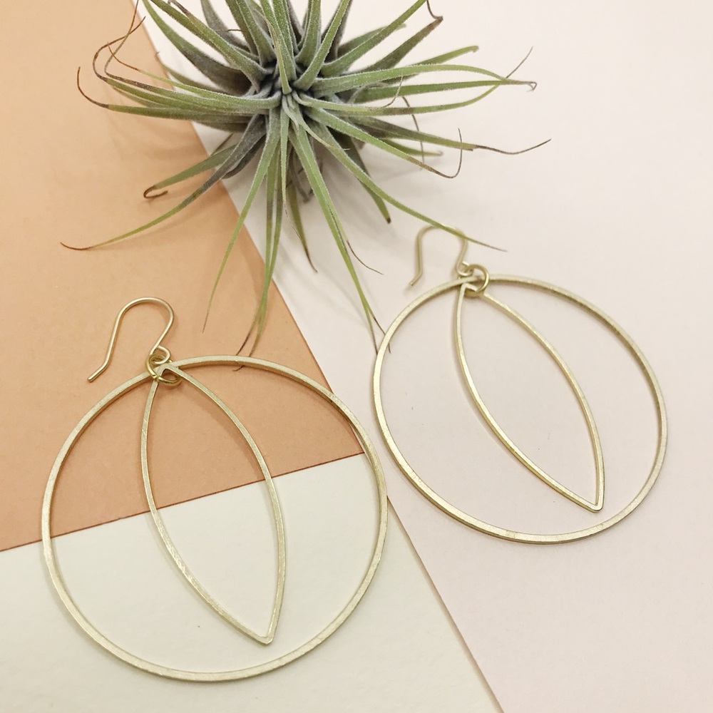 Brass Marquis Hoop Earrings